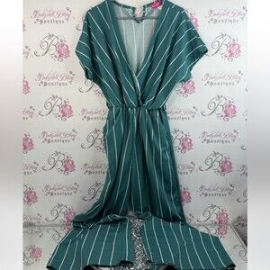 Mia Rose by Block jumpsuit one piece pantsuit jumper, Chic Green Striped